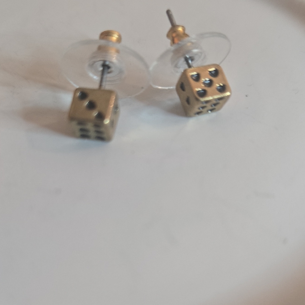 Gold Dice Stud Earrings